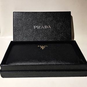 Prada Saffiano Zip-Around Wallet In black